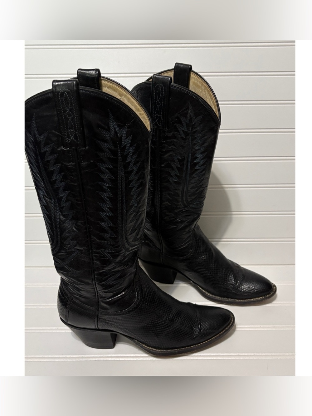 DAN POST Vintage Black Exotic Lizard Leather Cowboy Boots Womens Size 5.5 C